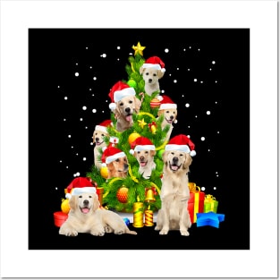 Golden Retriever Christmas Tree X Mas Santa Hat Posters and Art